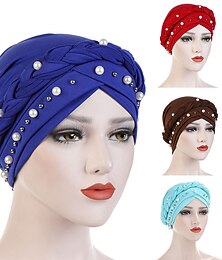 economico -di modo delle donne perle sciarpa musulmana hijab del cappello delle donne india cappello solido turbante cappello wrap cap testa sciarpa velo cappello accessori per capelli femminili