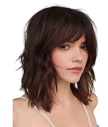 economico -Short Bob Wave Wig with Bangs Womens Wavy Wig Natural Looking Heat Resistant Synthetic Cosplay Wigs for Girl Party Costume Wig Extensions Halloween Wig