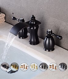 お買い得  -広く普及している洗面台用蛇口、2つのハンドル3つの穴の滝電気メッキバスタップ