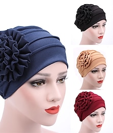 billiga -kvinnors hattar vår sommar enfärgad blommössa hatt muslimsk stretch turban mössa keps håravfall huvudbonad hijab keps