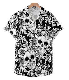 preiswerte -Herren Totenkopf Motiv Hemd Hawaiihemd Sommerhemd Aloha-Shirt Kurzarm Hemd Umlegekragen Modisch Designer Brautkleider schlicht Strasse Casual Täglich Schwarz / Weiß Rote Blau S M L