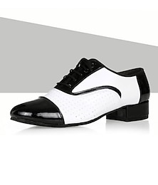 זול -בגדי ריקוד גברים נעליים לטיניות ריקודים סלוניים נעליים מודרניות נעלי אופי מקצועי ריקודים סלוניים וַלס עור לופרס אוספי מסיבות אופנתי שחבור עקב עבה בוהן סגורה שרוכים מבוגרים שחור לבן