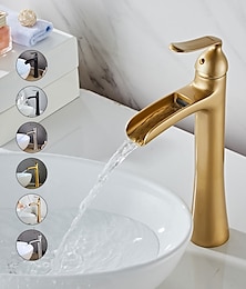 Недорогие -Смеситель для ванной комнаты с водопадом, деревенский никель с одной ручкой, одно отверстие, латунный смеситель для раковины с водопадом, с горячей и холодной водой