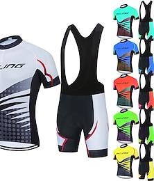 cheap -21Grams Men's Cycling Jersey Set Short Sleeve Cycling Jersey with Bib Shorts 3 Rear Pockets Reflective Strips 3D Padded Shorts Polka Dot Polyester Bike Wear Breathable Quick Dry Moisture Wicking