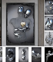 billiga -3d väggkonst kärlek hjärta utskrifter/affischer metall skulptur par kram modern bild heminredning vägghängande present rullad duk oinramad osträckt