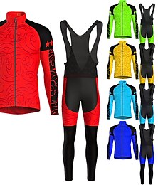 cheap -21Grams Men's Cycling Jersey with Bib Tights Long Sleeve Mountain Bike MTB Road Bike Cycling Green Blue Yellow Graphic Bike Clothing Suit 3D Pad Warm Moisture Wicking Back Pocket Polyester Spandex