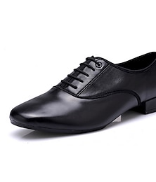 abordables -Hombre Zapatos de Baile Moderno Practica Trainning Zapatos de baile Baile en línea Zapatos de personaje Rendimiento Exterior Baile de Salón Estilo Simple Talón grueso Cordones Negro