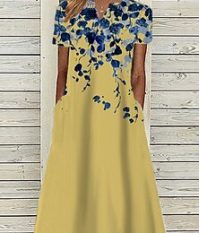 cheap -Women's Casual Dress Floral Pocket Print V Neck Midi Dress Daily Short Sleeve Summer Spring