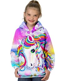 baratos -Para Meninas 3D Animal Unicórnio Moletom Manga Longa Impressão 3D Primavera Outono Moda Roupa de rua Adorável Infantil 3-12 anos Ao ar livre Diário Interior Normal