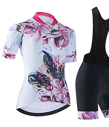 abordables -Mujer Maillot de ciclismo con culotte corto con tirantes Maillot de Ciclismo con Culotte Manga Corta MTB Bicicleta Montaña Ciclismo Carretera Negro Blanco Azul Graphic Flores Botánica Bicicleta