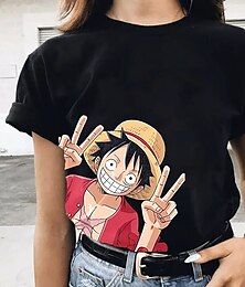 abordables -One Piece Monkey D Luffy T-Shirt Animé Dibujos Anime Harajuku Gráfico Kawaii Para Pareja Hombre Mujer Adulto Mascarada Vuelta al cole Estampado en caliente