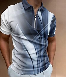 preiswerte -Herren Poloshirt Golfhemd Streamer Umlegekragen Schwarz+Marineblau+Hellgrau Rosa Purpur Braun Grün 3D-Druck Strasse Täglich Kurzarm Zip 3D Bekleidung Modisch Brautkleider schlicht Komfortabel