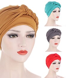 billiga -kvinnor dam muslim en halv flätad huvud turban wrap täcka mjuk hatt håravfall hut mössor