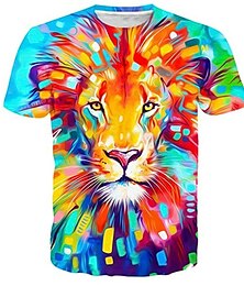 cheap -Boys 3D Animal Lion T shirt Short Sleeve 3D Print Summer Spring Active Sports Fashion Polyester Kids 3-12 Years Outdoor Daily Regular Fit