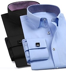 cheap -Men's Dress Shirt Button Up Shirt Collared Shirt French Cuff Shirts Black White Pink Long Sleeve Curve Turndown All Seasons Wedding Work Clothing Apparel Button-Down