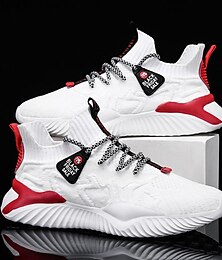 economico -sneakers sportive da uomo bianche con accenti rossi e chiusura con lacci per un abbigliamento sportivo comodo ed elegante