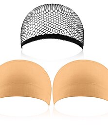 abordables -Lot de 3 bonnets de perruque (maille neutre beige nude et noire