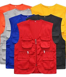 billiga -Herr Dam Fiskeväst Vandringsväst Ärmlös Väst Jacka Överdelar Utomhus Andningsfunktion Snabb tork Multi Pocket Lättvikt Vår Polyester Svart Gul Rubinrött Fiske Klättring Löpning