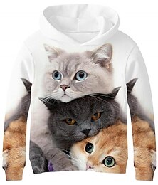cheap -Boys 3D Animal Cat Hoodie Long Sleeve 3D Print Spring Fall Active Sports Fashion Polyester Kids 3-13 Years Outdoor Daily Indoor Regular Fit