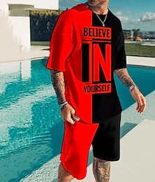 economico -Per uomo Grafico Blocco di colori Lettera 2 pezzi Set di magliette Set abbinati Manica Corta Pantaloni corti Girocollo Moda Leggero Essenziale Streetwear Quotidiano Sportivo Stampato Estate Primavera