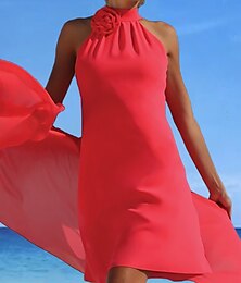 זול -מעטפת \ עמוד שמלה לאם הכלה  אלגנטית עטיפה כלולה צווארון גבוה קצר \ מיני שיפון ללא שרוולים עם פרח 2024