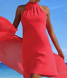abordables -Robe de fête fourreau Élégante Wrap Inclus Col haut Manches courtes  Mini Chiffon Sans manches avec Fleur 2025 taille sur mesure gratuite