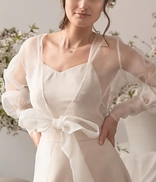 abordables -boléro enveloppant pour femme voiles de mariée&amp;Robe de mariée transparente à manches longues bouffantes et protection solaire en organza avec lacets pour robe de mariée toutes saisons pour