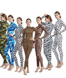 billige -zentai jakkesæt cosplay kostume børn kvinder lycra spandex dyr pels mønster leopard camouflage halloween karneval