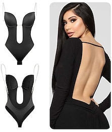 economico -donne invishaper-tuffo reggiseno senza schienale reggiseno body tute senza cuciture perizoma da donna profondo scollo a V cinturino trasparente per abiti da festa