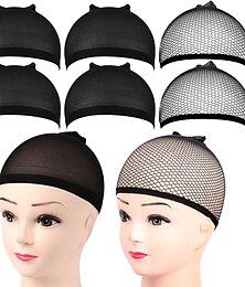 Χαμηλού Κόστους -6 τμχ καπάκι περούκας 4 τμχ μαύρα νάιλον καπάκια περούκας με 2 τμχ μαύρα διχτυωτό δίχτυ για καπάκι περούκας. μαύρα καπάκια περούκας για γυναίκες με κλειστό τελείωμα διχτυωτό τρίχωμα καπέλα περούκας