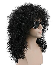 economico -Parrucca da rocker anni '70 e '80, parrucca da cosplay, parrucca nera lunga e riccia da uomo, parrucca da festa di carnevale