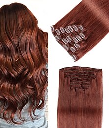 זול -נתפס עם קליפס תוספות שיער שיער אנושי 8 יחידות חבילה ישר צבע טבעי תוספות שיער