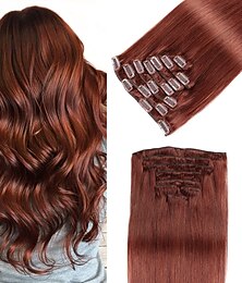 voordelige -Clip-in Haarextensions Echt haar 8 stuks pak Recht Natuurlijke Kleur Haarextensions