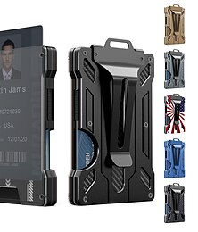 economico -Portafoglio da uomo - clip per soldi in metallo sottile in alluminio con 1 finestra trasparente per badge ID blocco RFID tiene fino a 15 carte con clip per contante. Portafoglio ultra sottile e