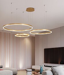 abordables -Suspension LED moderne, éclairage de lustre à intensité variable à 3 anneaux avec télécommande circulaire luminaire suspendu pour chambre îlot de cuisine salon salle à manger foyer