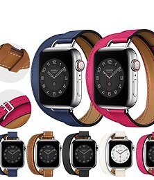 billige -Klokkerem til Apple Watch Series 8 7 6 5 4 3 2 1 SE Ekte lær Erstatning Stropp Double Tour Armbånd