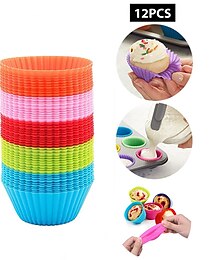 cheap -12 Pcs Reusable Silicone Baking Cups Nonstick Muffin Molds for Cake Balls Muffins Cupcakes