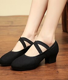 billige -Women's Ballet Shoes Ballroom Shoes Training Performance Practice Chinese Dance Heel Thick Heel Leather Sole Elastic Band Slip-on Adults' Black