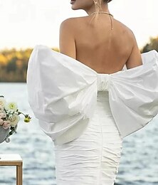 abordables -Etoles de Femme Boléro Wraps de mariée Enveloppes d'invités de mariage Romantique Mariée Manche Courte Satin Boléros de Mariage Avec Noeud Pour Mariage Toutes les Saisons