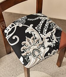 abordables -fundas de asiento para sillas de comedor fundas de asiento de silla estampadas elásticas juego de 2 fundas de asiento de silla tapizadas lavables extraíbles fundas de cojín para cocina oficina