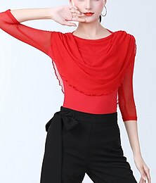 お買い得  -ラテンダンス アクティブウェア 上着 ピュアカラー スプライシング 女性用 訓練 性能 七分袖 ハイウエスト コットン混