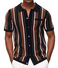 abordables -Hombre polo de punto POLO Casual Diario Cuello Vuelto Botón Manga Corta Moda Fornido A Rayas Botón frontal Verano Primavera Otoño Ajuste regular Vino Azul Verde Trébol polo de punto