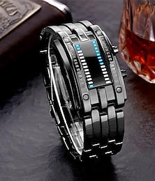 ieftine -ceas digital de lux cu curea din oțel inoxidabil pentru bărbați cu lumină led din oțel inoxidabil sport brățară din aur ceas de mână masculin