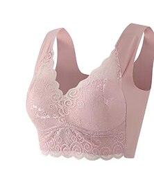 voordelige -dames bh's zonder beugels voorgevormde bh's volledige dekking v-hals ademend push-up kant pure kleur aantreksluiting date casual dagelijks nylon sexy 1st zwart blauw / bh's&amp;bralettes / 1 st