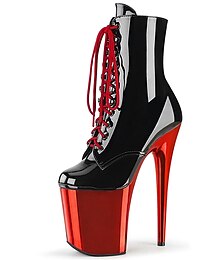 economico -stivali da ballo sexy con plateau e lacci e tacco a spillo da donna - stivaletti in vernice nera e rossa per spettacoli, serate fuori e cosplay