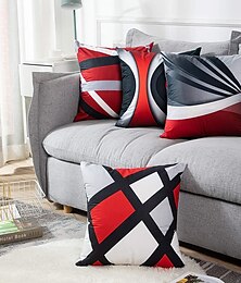 olcso -geometrikus díszpárnahuzat 4db kétoldalas piros fekete puha dekoratív szögletes párnahuzat hálószoba nappali párnahuzat kiváló minőségű gépben mosható kültéri párna kanapéhoz kanapé ágy szék