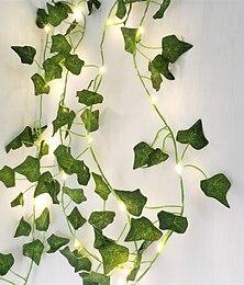 billige -kunstige planter led lysstreng 2m slyngplante grønt blad hjem bryllup utendørs eføy vintreet fe lys dekorasjon lampe gjør-det-selv hengende hage uteplass (uten batteri)