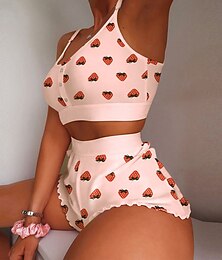 halpa -naisten ystävänpäiväpyjamat yöpyjasetit 2 kpl hedelmä huuli kuuma pehmeä makea ystävänpäivä kuntosalit crew kaula crop top shortsit kesä kevät kotiasut