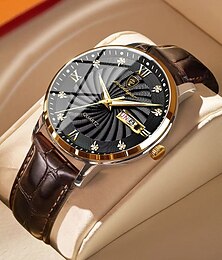 abordables -Reloj de cuarzo POEDAGAR para hombres moda lujo reloj análogo casual correa de cuero calendario de fecha semanal luminoso impermeable