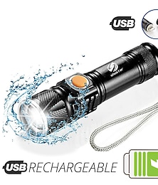 رخيصةأون -مصباح يدوي LED فائق السطوع قابل لإعادة الشحن مع رأس شحن USB ذيل مصباح محمول زوومابلي مقاوم للماء 3 أوضاع إضاءة بطارية مدمجة